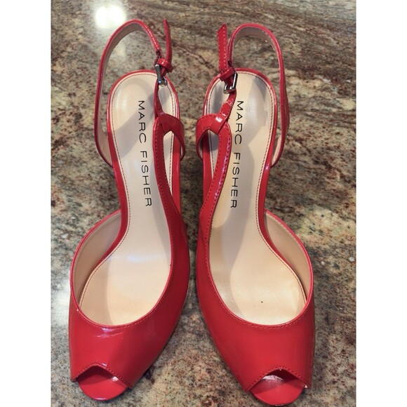 Marc Fisher  Red Patent Peep Toe Heels Women's Size 8   4” heel.  Festival - Picture 10 of 12